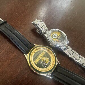 Lot Of 2 Green Bay Packers Watches Stainless Steel Leather His and Hers Vintage